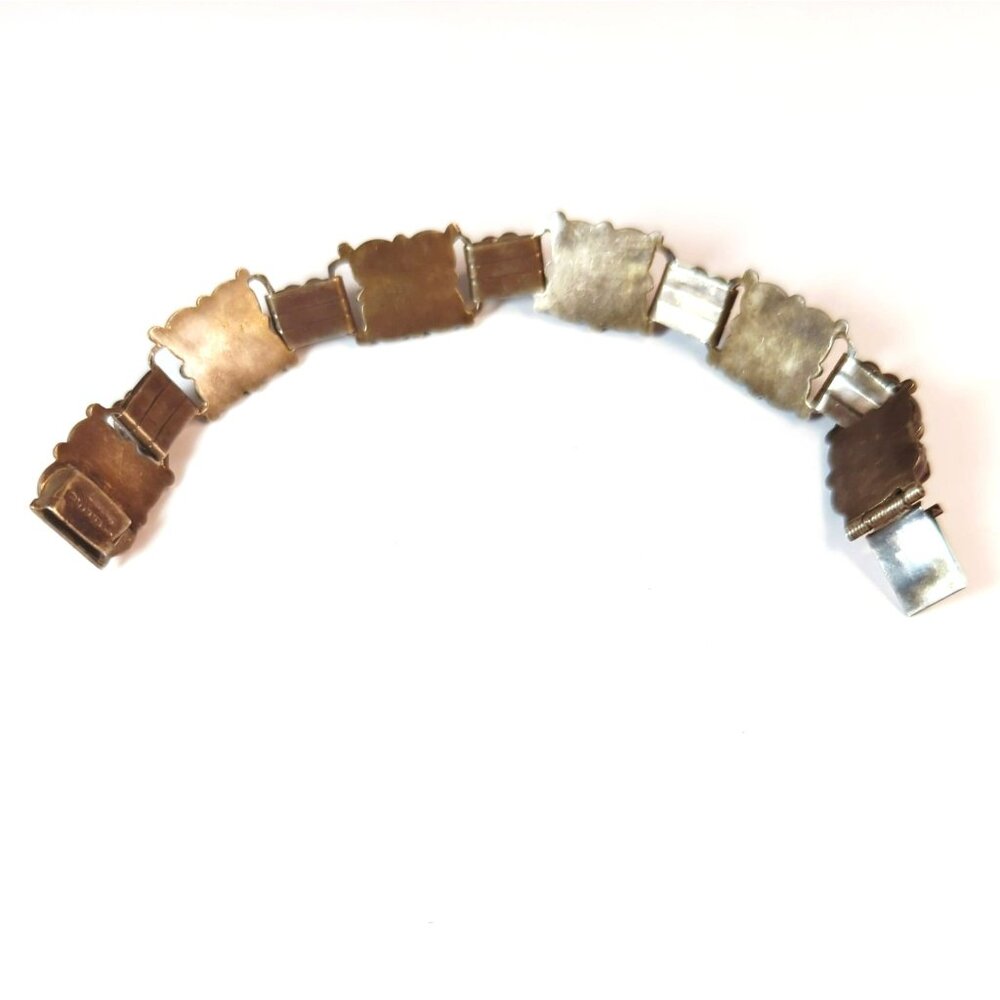 Vintage Sterling Silver Amethyst Cabochons Link Bracelet, Missing One Stone - Picture 7 of 7